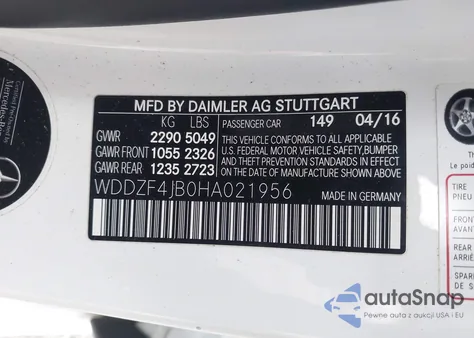 2017 Mercedes-Benz E 300 from USA, damaged, VIN WDDZF4JB0HA021956